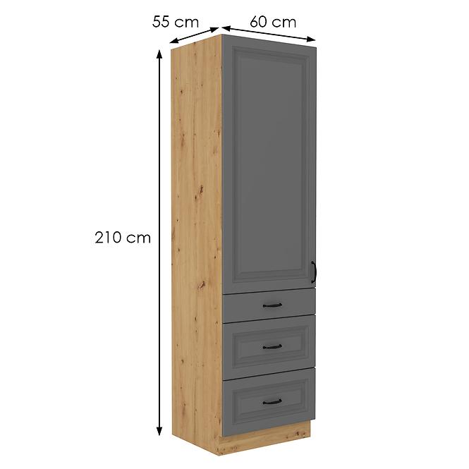 Stilo 3s 1f kuhinjski element 1 vrata+ 3 ladice 60x57x210cm tamno siva/ natur (artisan hrast)
