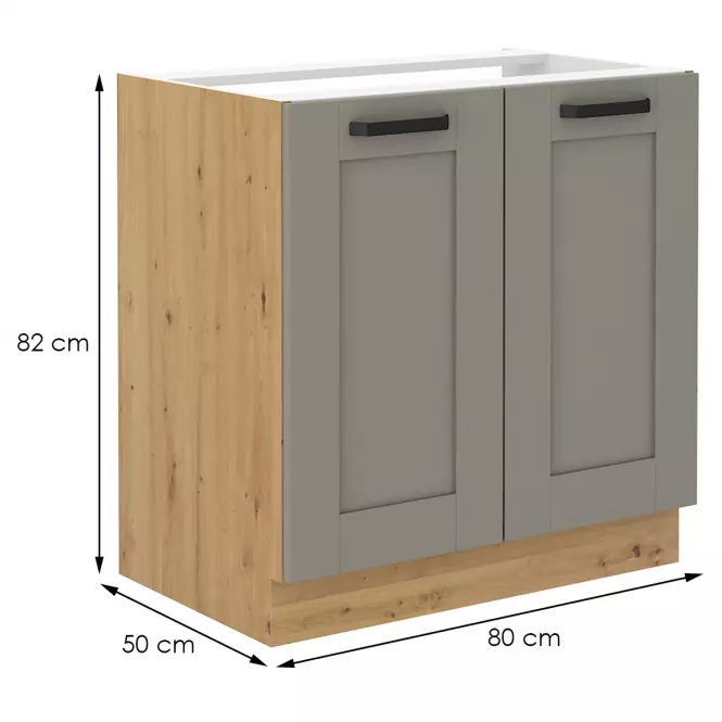 Luna 80ZL 2F BB kuhinjski element za sudoper 2 vrata 80x52x82 cm siva/natur(artisan hrast)