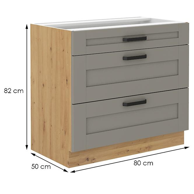 Luna 80D 3S BB kuhinjski element 3 ladice 80x50x82 cm siva/natur (artisan hrast)