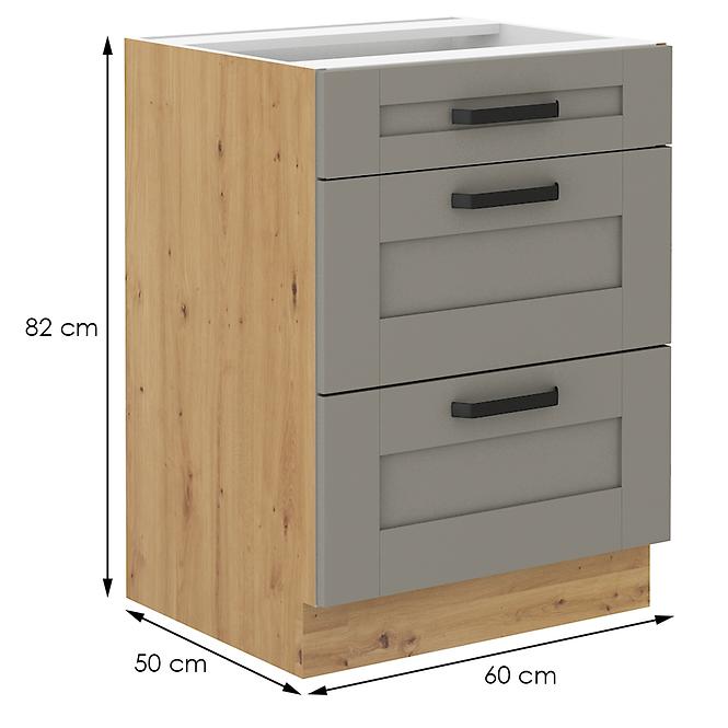 Luna 60D 3S BB kuhinjski element 3 ladice 60x52x82 cm siva/natur (artisan hrast)