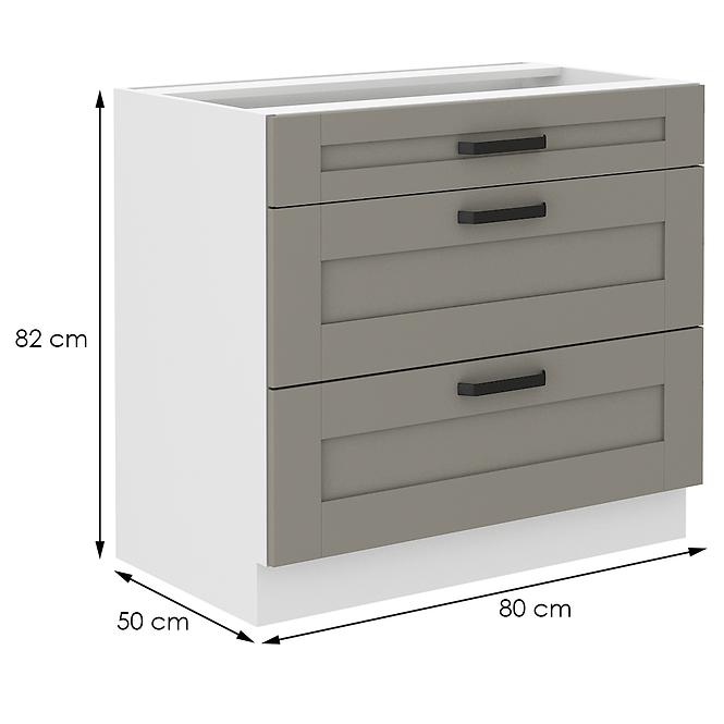 Luna 80D 3S BB kuhinjski element 3 ladice 80x52x82 cm siva/bijela