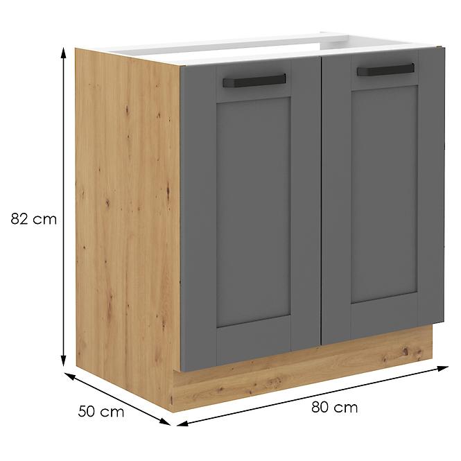 Luna 80ZL 2F BB kuhinjski element za sudoper 2 vrata 80x50x82 cm tamno siva/natur (artisan hrast)