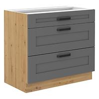 Luna 80D 3S BB kuhinjski element 3 ladice 80x50x82 cm tamno siva/natur (artisan hrast)
