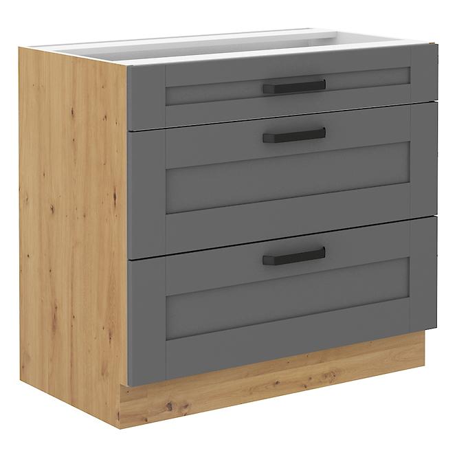 Luna 80D 3S BB kuhinjski element 3 ladice 80x50x82 cm tamno siva/natur (artisan hrast)