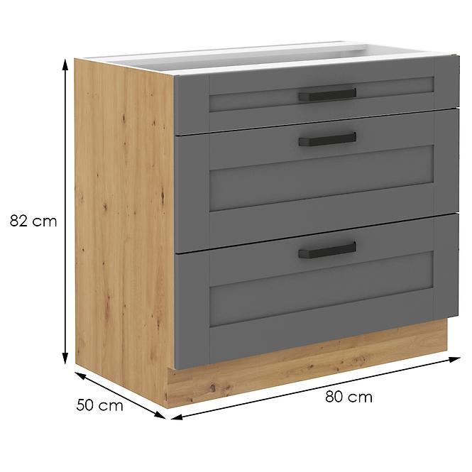 Luna 80D 3S BB kuhinjski element 3 ladice 80x50x82 cm tamno siva/natur (artisan hrast)