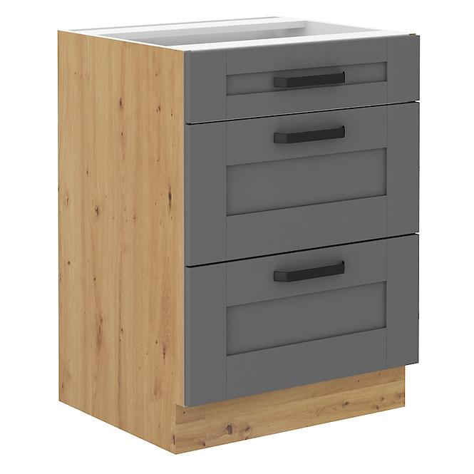 Luna 60D 3S BB kuhinjski element 3 ladice 60x52x82 cm tamno siva/natur (artisan hrast)