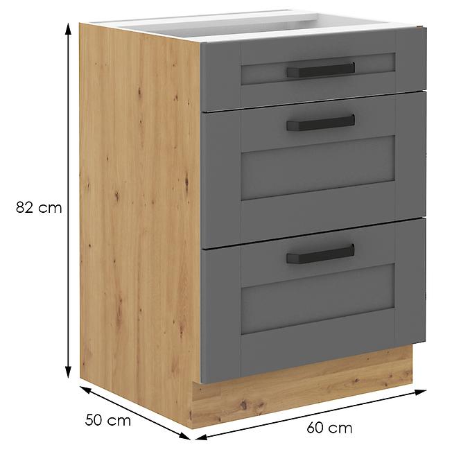 Luna 60D 3S BB kuhinjski element 3 ladice 60x52x82 cm tamno siva/natur (artisan hrast)
