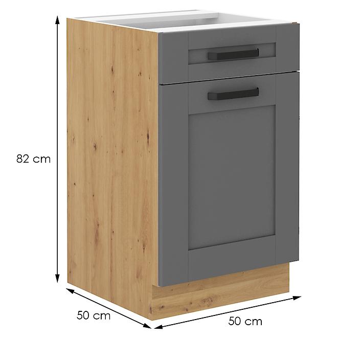 Luna 50D 1F 1S BB kuhinjski element 1 vrata + 1 ladica 50x52x82 cm tamno siva/natur (artisan hrast)