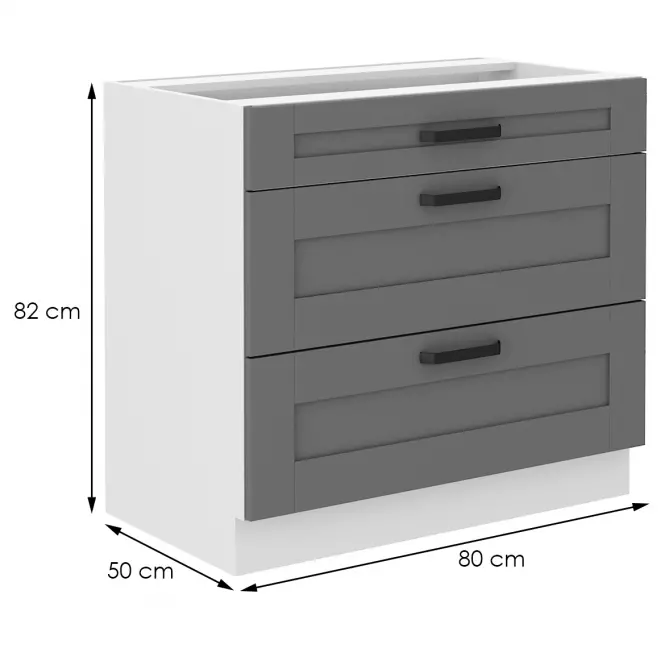 Luna 80D 3S BB kuhinjski element 3 ladice 80x52x82 cm tamno siva/bijela,2
