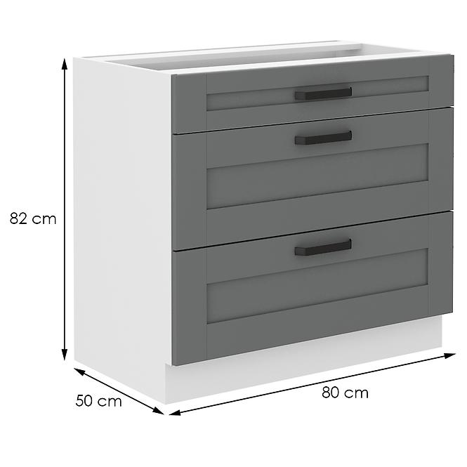 Luna 80D 3S BB kuhinjski element 3 ladice 80x52x82 cm tamno siva/bijela