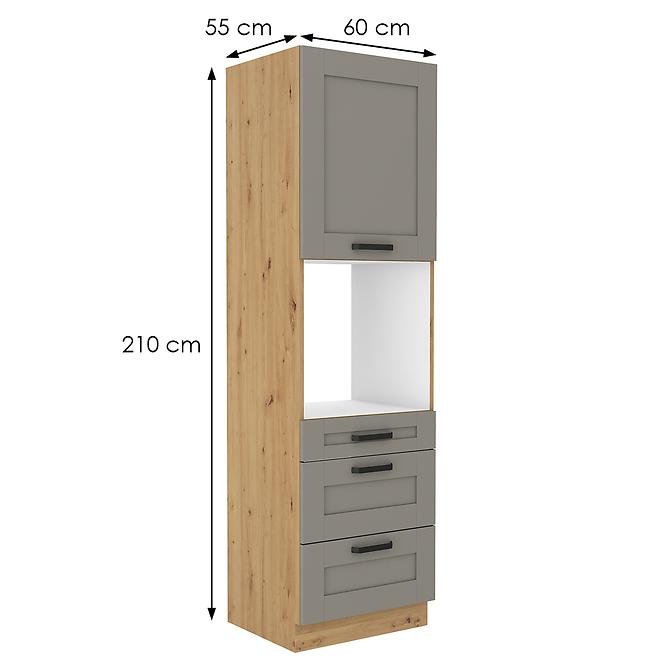 Luna 60DPS-210 3S 1F kuhinjski element 1 vrata + 3 ladice 60x55x210 cm siva/natur (artsan hrast)