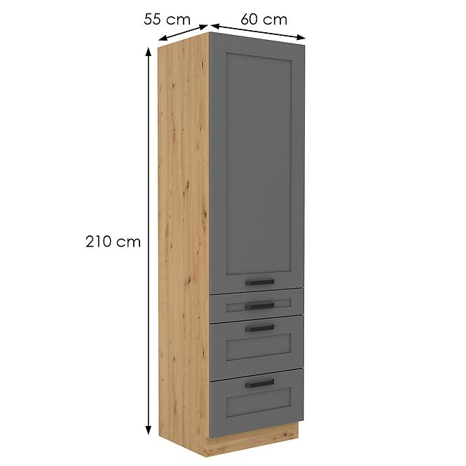 Luna 60DKS-210 3S 1F kuhinjski element 1 vrata + 3 ladice 60x55x210 cm tamno siva/natur (artisan hrast)