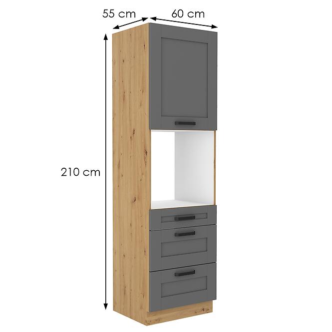 Luna 60DPS-210 3S 1F kuhinjski element 1 vrata + 3 ladice 60x55x210 cm tamno siva/natur (artsan hrast)