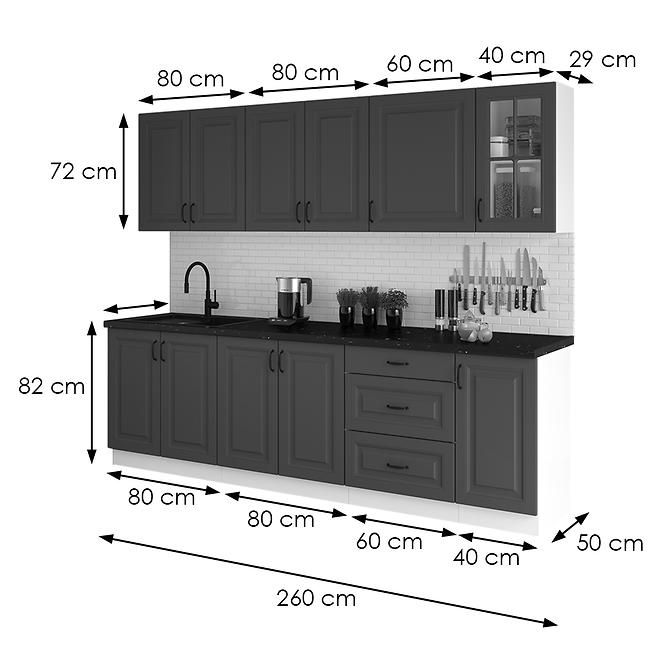 Stilo blok kuhinja 260x52x200 cm siva/bijela