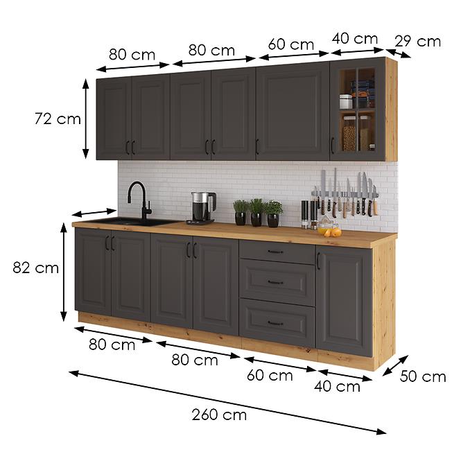 Stilo blok kuhinja 260x52x200 cm natur/siva