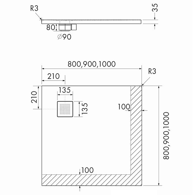 TUŠ KADE S BIJELIM KAMENOM 80X80X3,5 3.3100/B/ST-M2