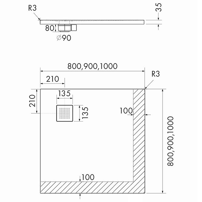 KADE S KAMENOM 80X80X3,5 3.3100/CT/ST-