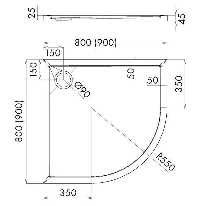 LADICA POL CASPER NOVI CRNI KAMEN 90X90X4,5 R55 3.2334