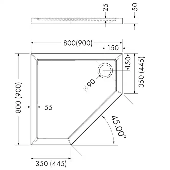 TUŠ KADE CASPER NOVI CRNI KAMEN 90X90X5,2