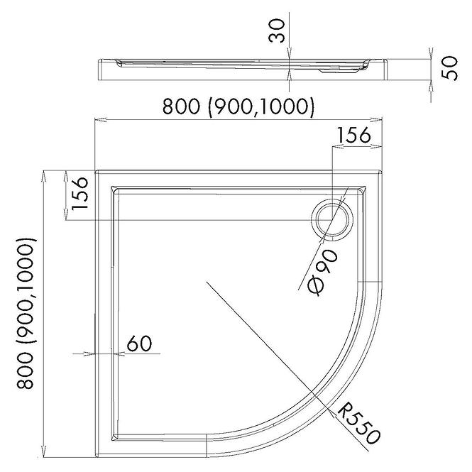 VANICKA POL CRNI KAMEN 90X90X5 R55 ESPERA AQM264CST
