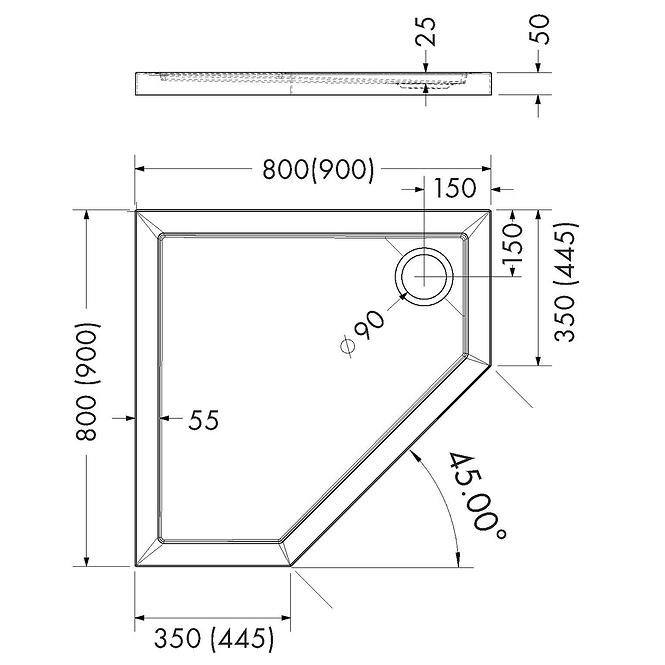 VANICKA PETEROKUTNI CRNI KAMEN 80X80X5 ESPERA AQM239