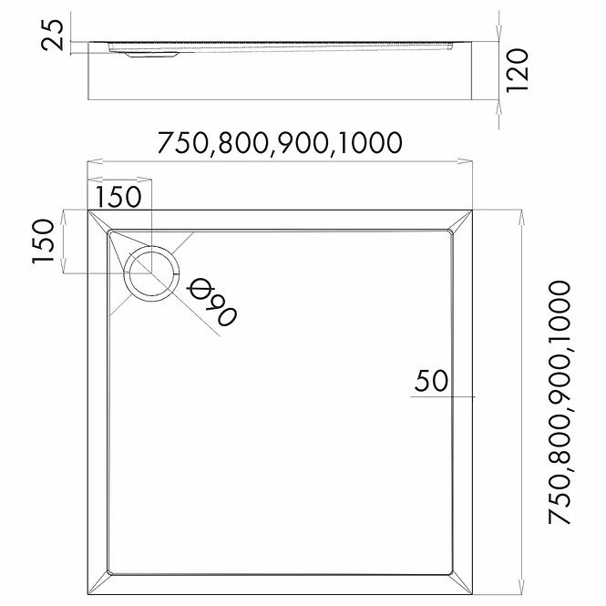 VANICKA STV CRNI KAMEN 80X80X12 ESPERA PLUS AQM4630CST