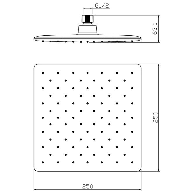 DES13 MITO GLAVA TUŠA KVADRATNA KROM 25CM