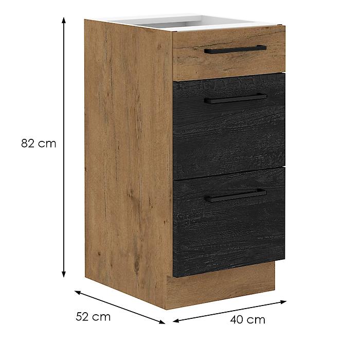 Vigo 40D 3S BB kuhinjski element 3 ladice 40x51,6x82 cm hrast/tamno sivi
