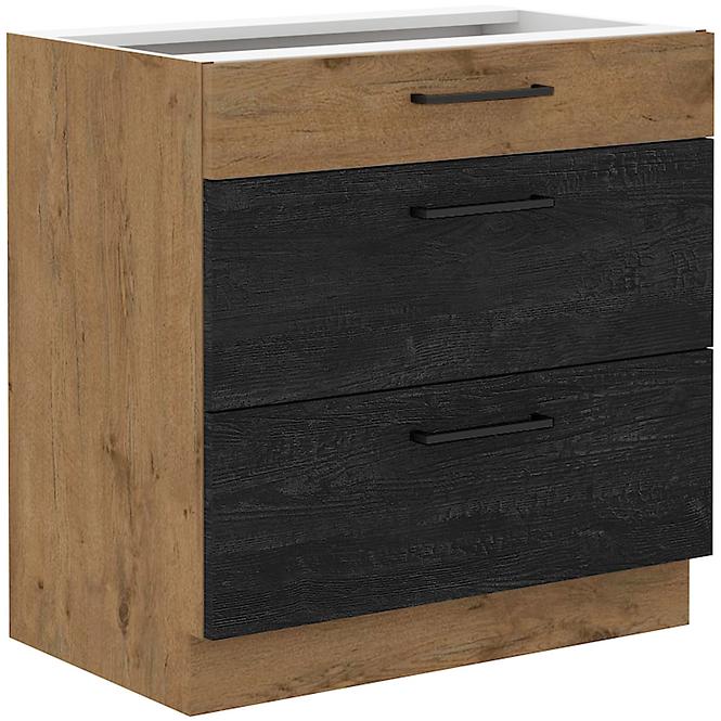 Vigo 80D 3S BB kuhinjski element 3 ladice 80x51,6x82 cm hrast/tamno sivi