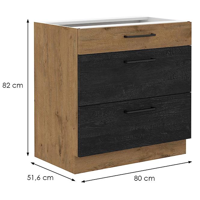 Vigo 80D 3S BB kuhinjski element 3 ladice 80x51,6x82 cm hrast/tamno sivi