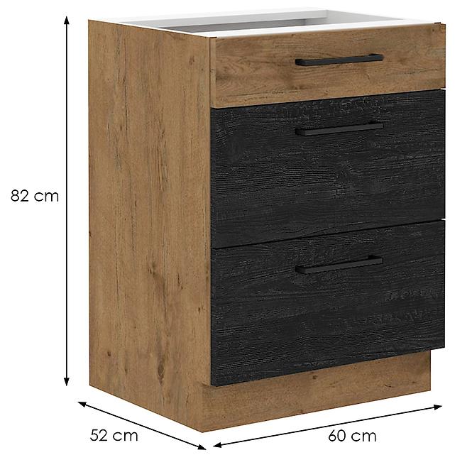 Vigo 60D 3S BB kuhinjski element 3 ladice 60x51,6x82 cm hrast/tamno sivi