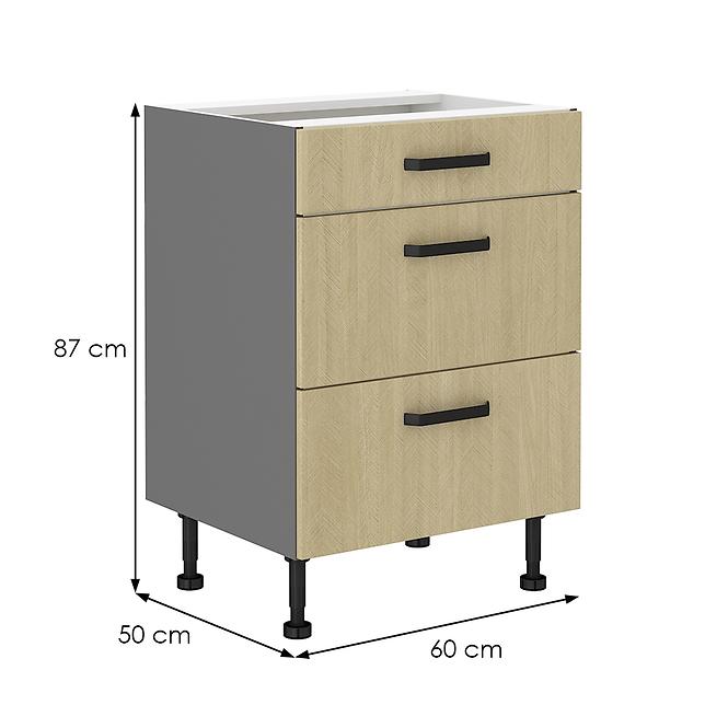 Scandi 60d 3s kuhinjski element 3 ladice 60x50x87 cm natur/tamno sivi