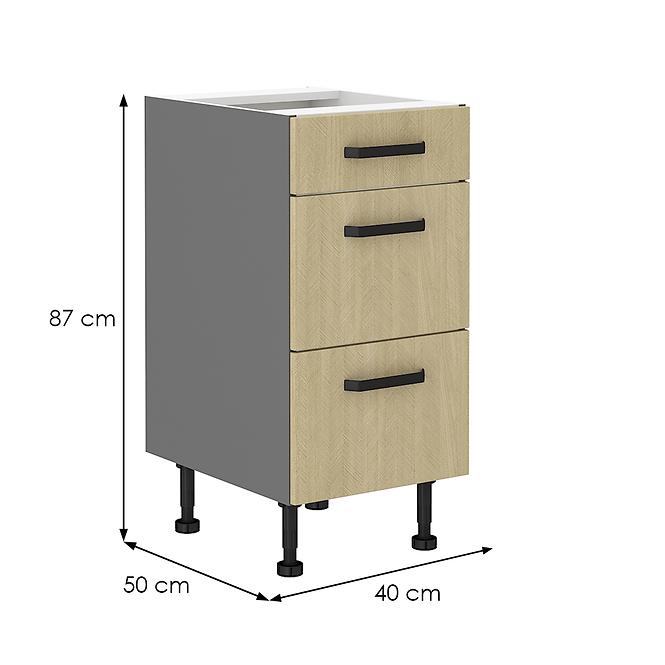 Scandi 40d 3s kuhinjski element 3 ladice 40x50x87 cm natur /tamno sivi