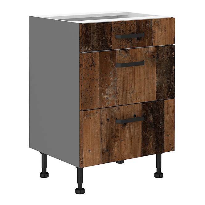 Tessa 60d 3s bb kuhinjski element 3 ladice 60x50x87 cm rustik drvo/tamno sivi