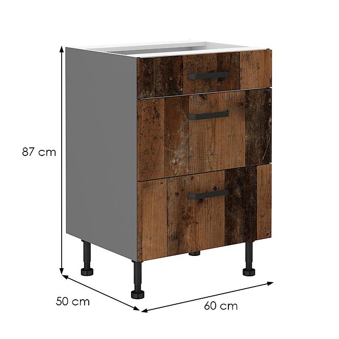 Tessa 60d 3s bb kuhinjski element 3 ladice 60x50x87 cm rustik drvo/tamno sivi