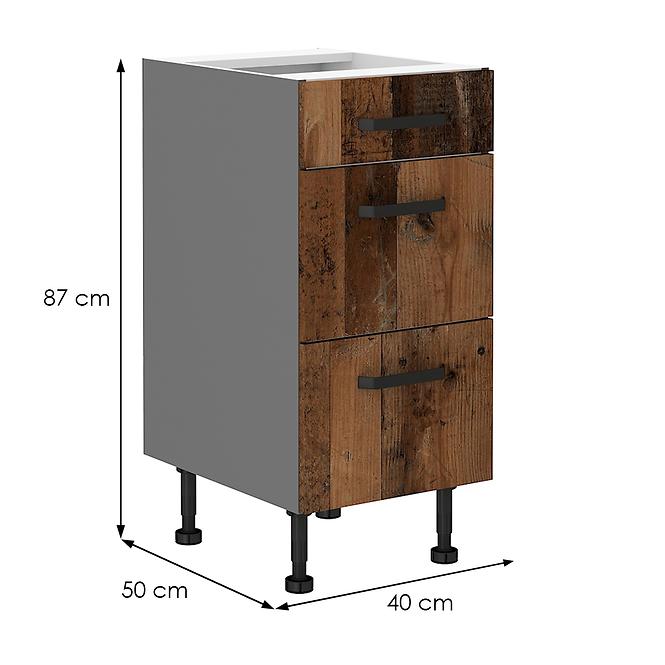 Tessa 40d 3s bb kuhinjski element 3 ladice 40x50x87 cm rustik drvo/tamno sivi