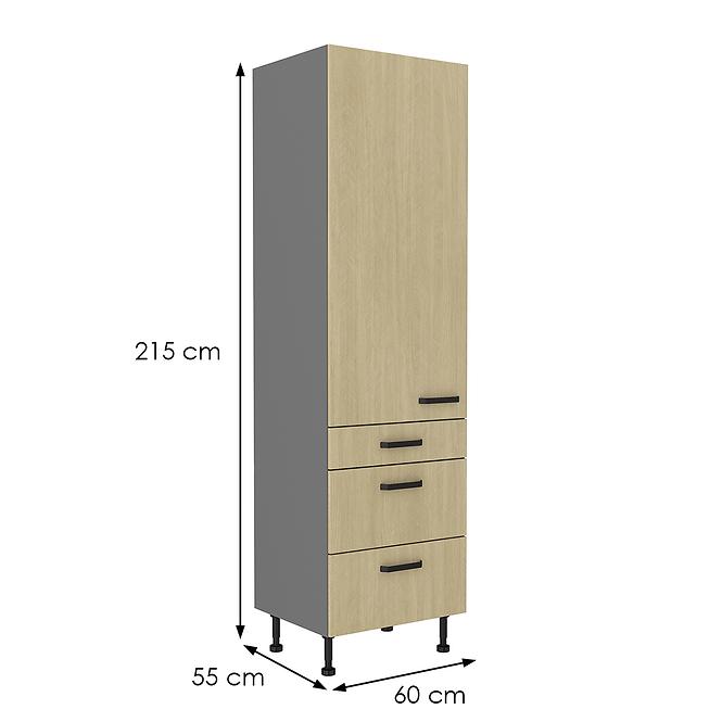 Scandi 60dks-215 1f 3s kuhinjski element 1 vrata+3 ladice 60x55x215 cm natur/tamno sivi