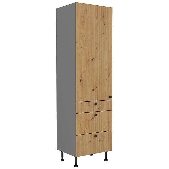 Ava 60dks-215 1f 3s kuhinjski element 1 vrata+3 ladice 60x55x215 cm natur (artisan hrast)/siva