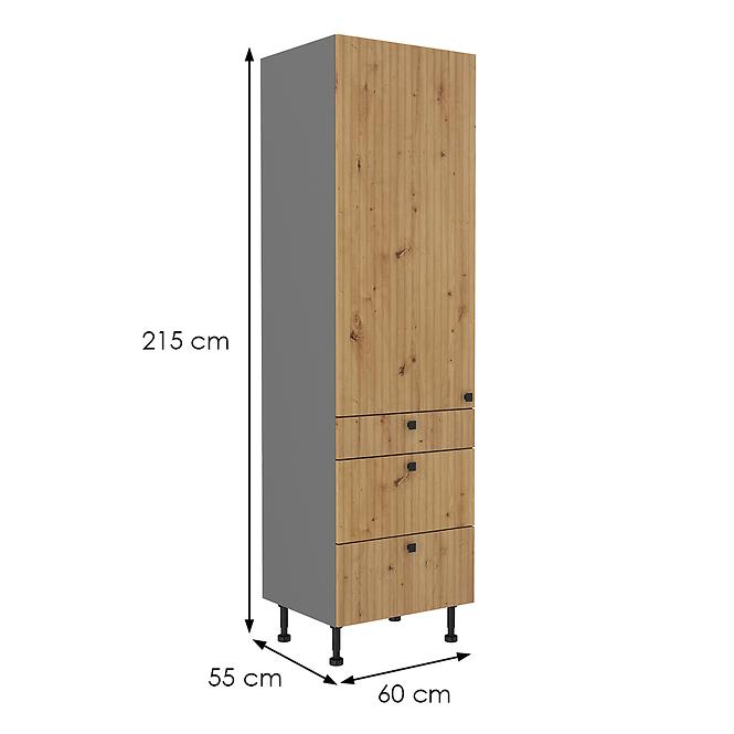 Ava 60dks-215 1f 3s kuhinjski element 1 vrata+3 ladice 60x55x215 cm natur (artisan hrast)/siva