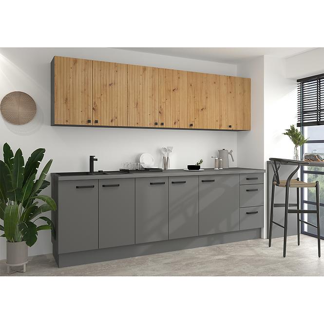 Ava 60dks-215 1f 3s kuhinjski element 1 vrata+3 ladice 60x55x215 cm natur (artisan hrast)/siva