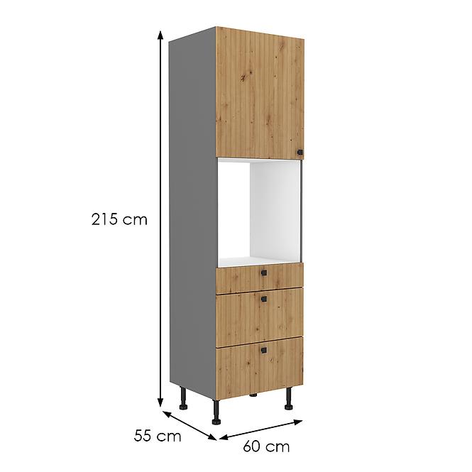 Ava 60dps-215 1f 3s kuhinjski element 1 vrata+ 3 ladice 60x57x215 cm natur (artisan hrast)/siva