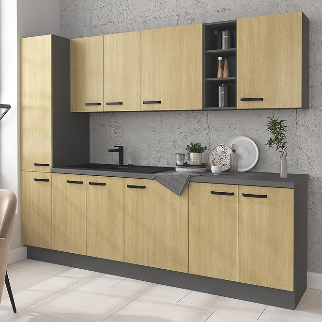 Scandi kuhinja bez radne ploče 260x57x215 cm natur/tamno siva
