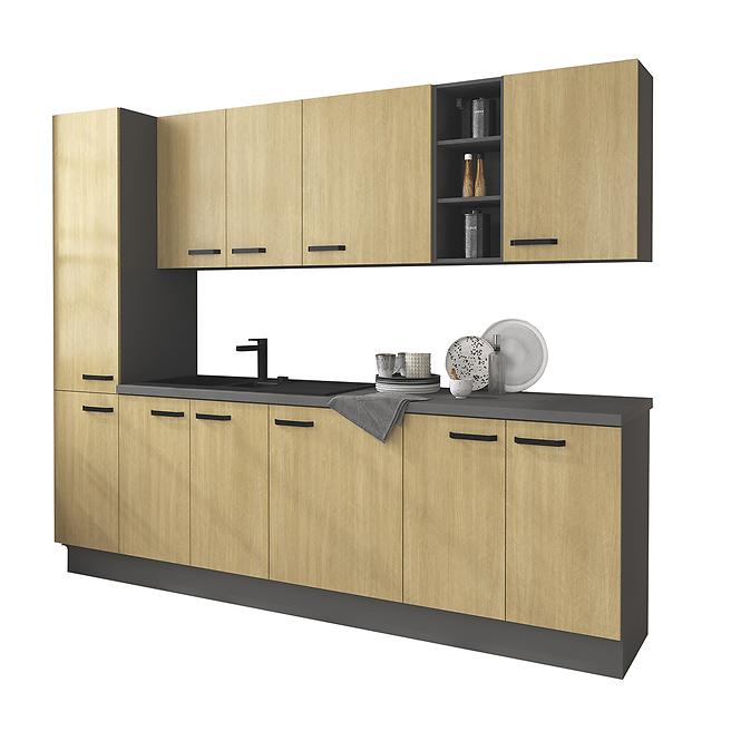 Scandi kuhinja bez radne ploče 260x57x215 cm natur/tamno siva