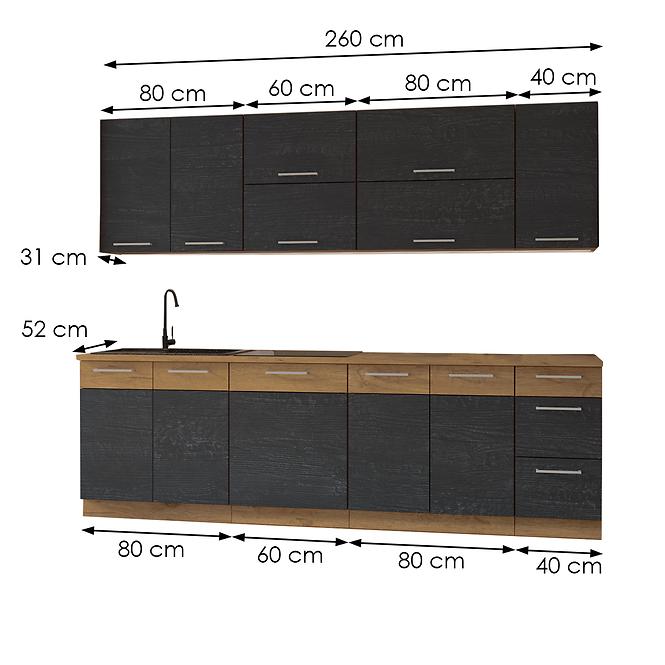 Vigo Dark kuhinja bez radne ploče 260x50x200 hrast/siva mat