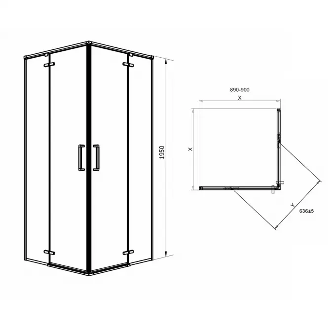 Kvadratna tuš kabina Beta 90x90x195 crna