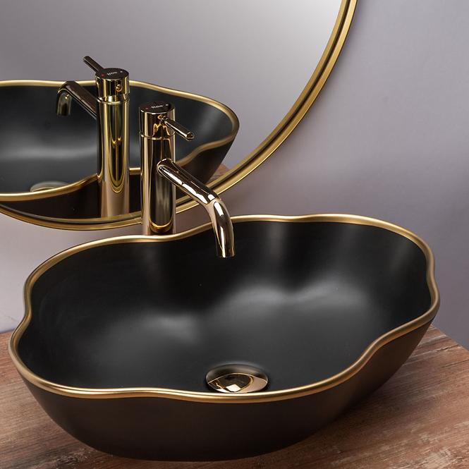 Nadpultni umivaonik Pearl Black Matt/Gold Edge
