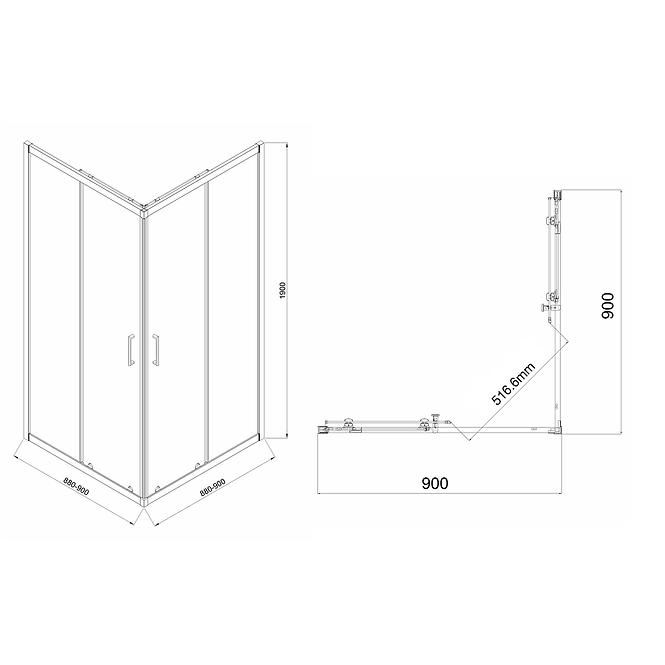 Kvadratna kabina Mika 90x90x190 Chrom