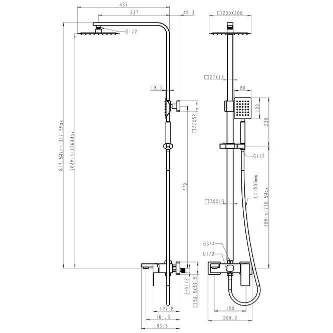 Set za tuš i kadu 1-F inox IM-QC8081 Remi X