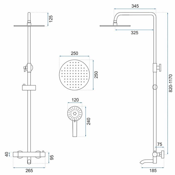 Termostatski tuš stup Lungo Rea P6604 brušeno zlato