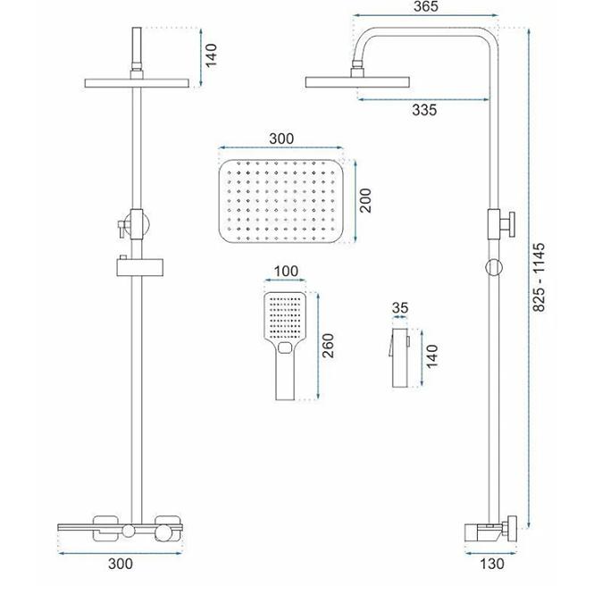Tuš set Helix Rea P6621 brušeno zlato